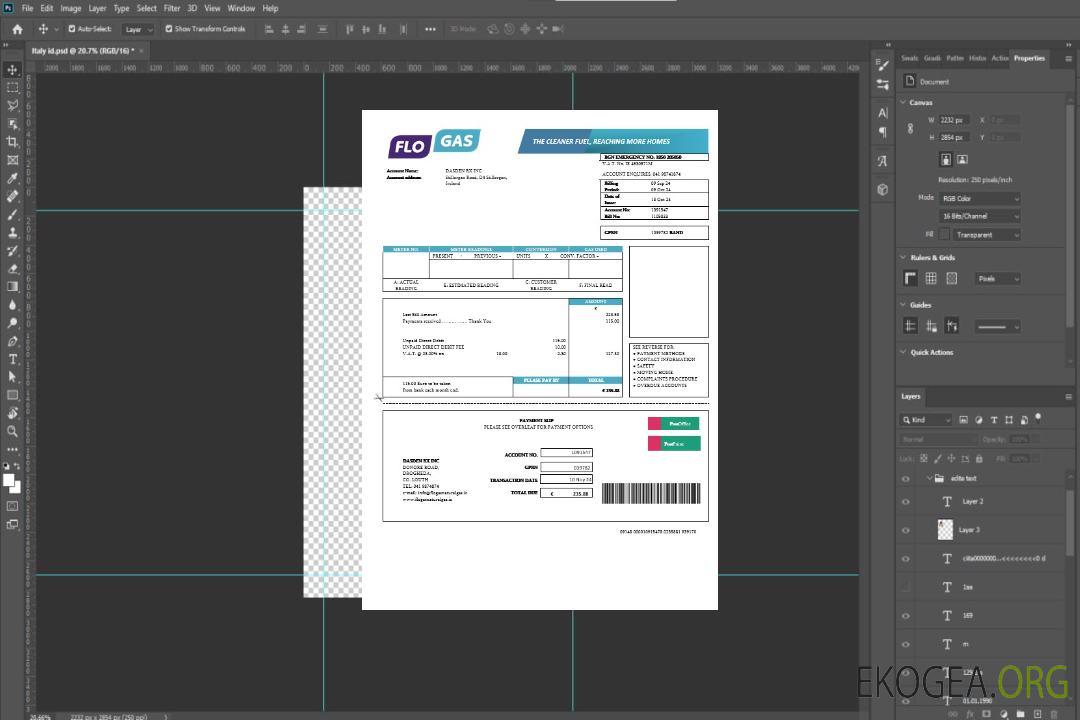Modèle de facture de services publics irlandais Flogas Natural Gas aux formats Word et PDF template